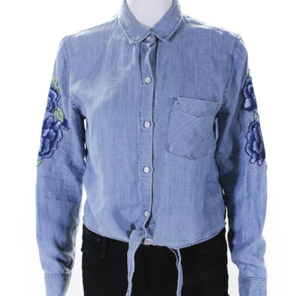 Rails Chambray Button Front Tie Ls Xs Embroidered - image 1